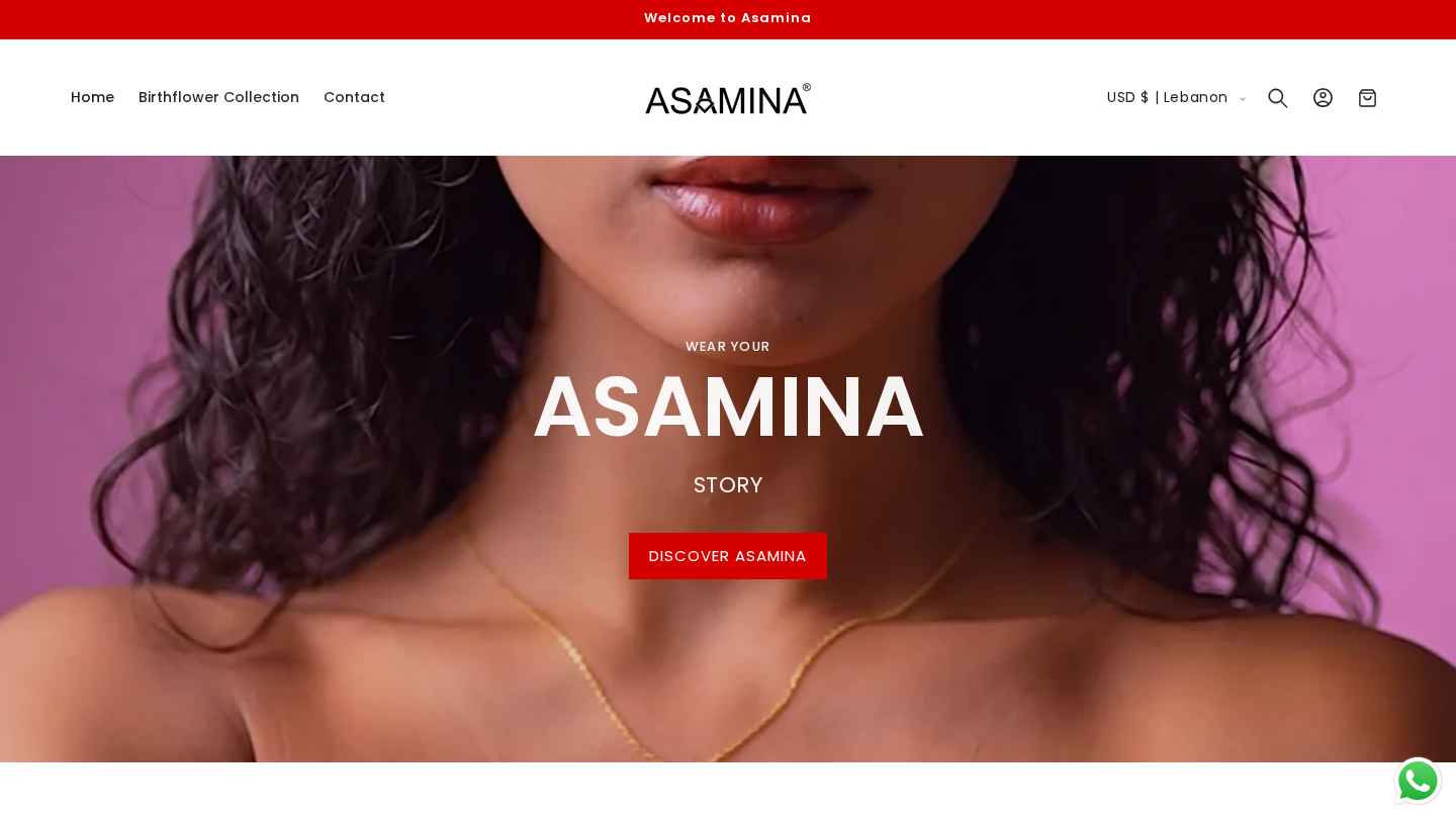 Asamina Jewelry online store built by FlowPay — birthflower collection homepage